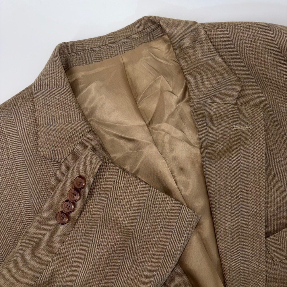 Lauren Ralph Lauren Mens 48R Blazer Brown Silk Wool Herringbone Sport Coat